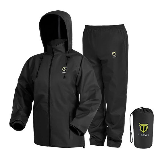 Picture of TIDEWE Rain Suit, Waterproof Breathable Lightweight Rainwear (Black Size L)