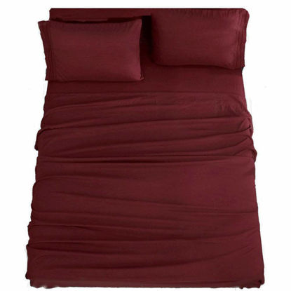 Picture of SONORO KATE Bed Sheet Set Super Soft Microfiber 1800 Thread Count Luxury Egyptian Sheets 16-Inch Deep Pocket，Wrinkle and Hypoallergenic-4 Piece (Burgundy, King)