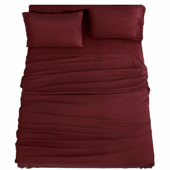 Picture of SONORO KATE Bed Sheet Set Super Soft Microfiber 1800 Thread Count Luxury Egyptian Sheets 16-Inch Deep Pocket，Wrinkle and Hypoallergenic-4 Piece (Burgundy, King)