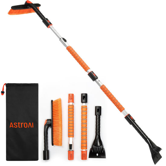 Picture of AstroAI 62.4" Ice Scrapers for Car Windshield and Extendable Snow Brush with Foam Grip and 360° Pivoting Brush Head for Christmas Car Auto Truck SUV(Orange)