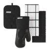 Picture of KitchenAid Quilted Cotton Terry Cloth Oven Mitt, Pot Holder Heat Resistant, 16"x26", 7"x13" & 7"x10", Onyx Black