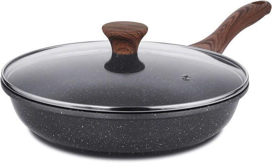Picture of SENSARTE Nonstick Frying Pan Skillet with Lid, Omelet Pan with Cover, Healthy Cooking Chef's Pan, Kitchen Non toxic Pan, PFOA Free (10inch + Glass Lid)