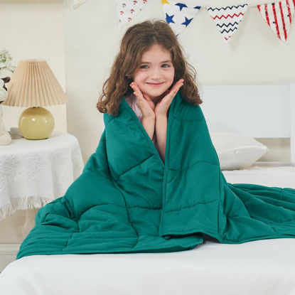 Picture of yescool Weighted Blanket (10 lbs, 41" x 60", Dark Green) Cooling Heavy Blanket for Sleeping Perfect for 90-110 lbs, Throw Size Breathable Blanket with Premium Glass Bead, Machine Washable
