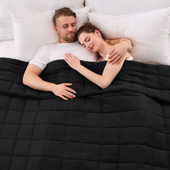 Picture of yescool Weighted Blanket for Adults (20 lbs, 80” x 87”, Black) Cooling Heavy Blanket for Sleeping Perfect for 190-210 lbs, King Size Breathable Blanket with Premium Glass Bead, Machine Washable