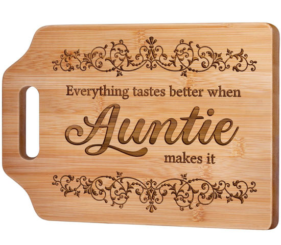 Picture of AceThrills Auntie Gifts, Best Auntie Ever Gifts - Engraved Bamboo Cutting Board 12.3"L x 8.7"W x 0.4"Th - Auntie Gift Ideas, Auntie Birthday Gifts, Auntie Gifts from Niece Nephew