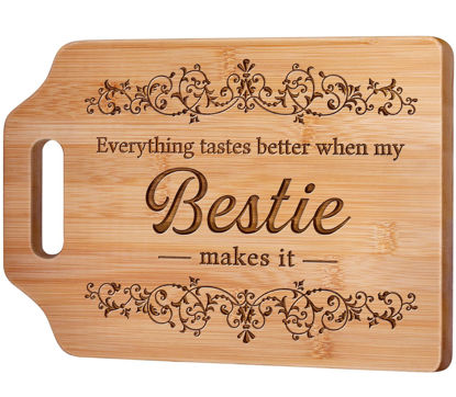 Picture of Acethrills Bestie Gifts for Women, Best Friend Birthday Gifts for Women, Birthday Gifts for Bestie Best Friend - Engraved Bamboo Cutting Board 12.3"L × 8.7"W × 0.4"Th