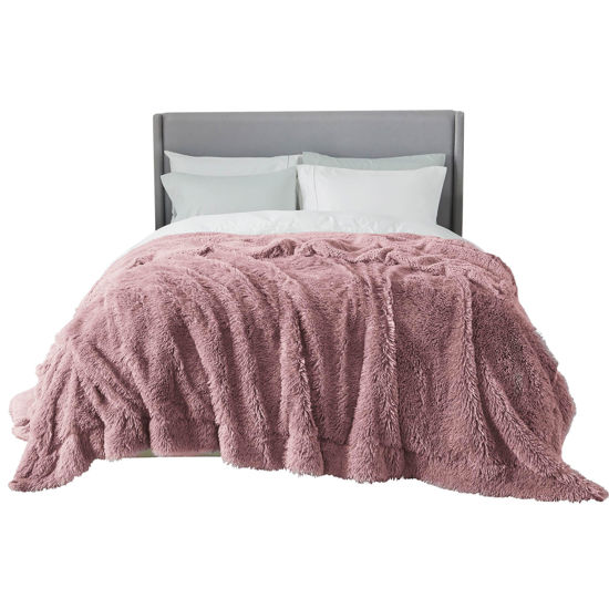 Picture of Bedsure Fluffy Dusty Pink Blankets Queen Size for Bed, Thick Sherpa Faux Fur Fleece Fuzzy Plush Winter Warm Soft Full Queen Blankets, Bedroom Decor Pink Gifts Cozy Gifts for Women Men, 90x90