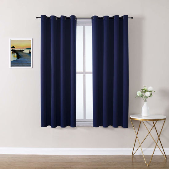 Picture of ChrisDowa Grommet Blackout Curtains for Bedroom and Living Room - 2 Panels Set Thermal Insulated Room Darkening Curtains (Navy Blue, 52W x 63L)