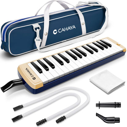 Picture of CAHAYA Melodica Instrument 32 Keys: Double Tubes Mouthpiece Air Piano Keyboard Musical Instrument Gift with Carrying Bag Beige Blue