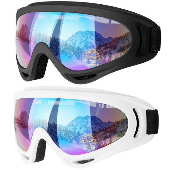 Picture of COOLOO Ski Goggles, 2 Pack Snow Goggles Snowboard Goggles for Men Women Kids - UV Protection Foam Anti-Scratch Dustproof