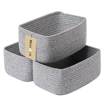 Picture of MiniArk Shelf Storage Baskets for Organizing | Closet Organizer Bins | Small Baskets | Toy Basket | Cute Decorative Basket | Cube Storage Bin | Woven Rope Basket | 11.5×7.5×4.7” | 3 Packs Mixed Grey
