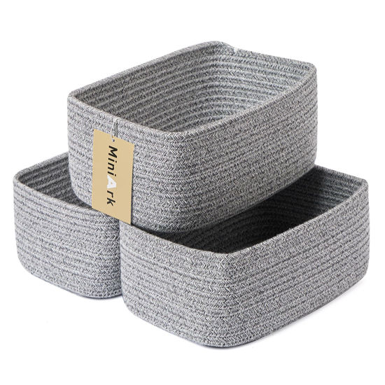 Picture of MiniArk Shelf Storage Baskets for Organizing | Closet Organizer Bins | Small Baskets | Toy Basket | Cute Decorative Basket | Cube Storage Bin | Woven Rope Basket | 11.5×7.5×4.7” | 3 Packs Mixed Grey
