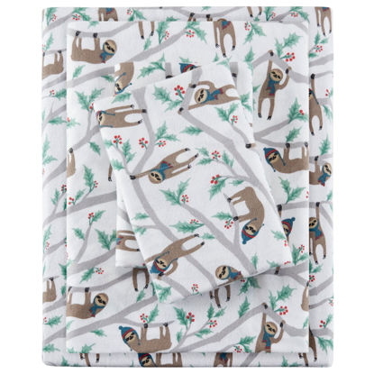 Picture of Sleep Philosophy True North Cozy Flannel Warm 100% Cotton Sheet - Novelty Print Animals Stars Cute Ultra Soft Cold Weather Bedding Set, Full, Multi Sloth 4 Piece