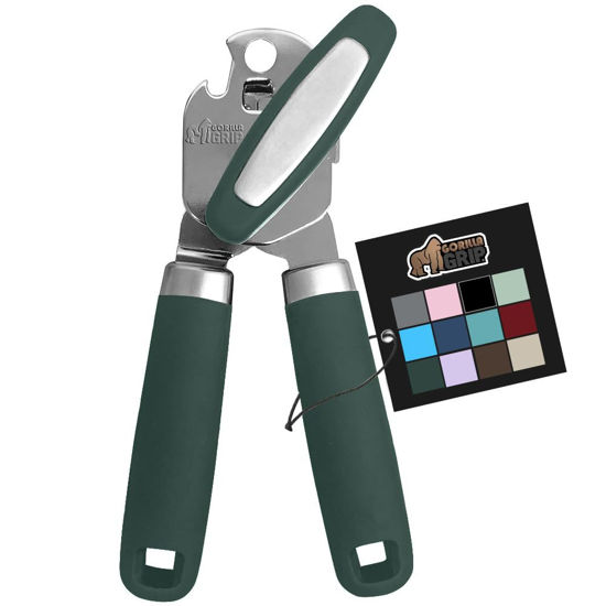 Picture of The Original Gorilla Grip Heavy Duty Stainless Steel Smooth Edge Manual Can Opener and Bottle Openers, Soft Handle, Rust Proof Oversized Handheld Turn Knob, Multifunctional Kitchen Tool, Hunter Green