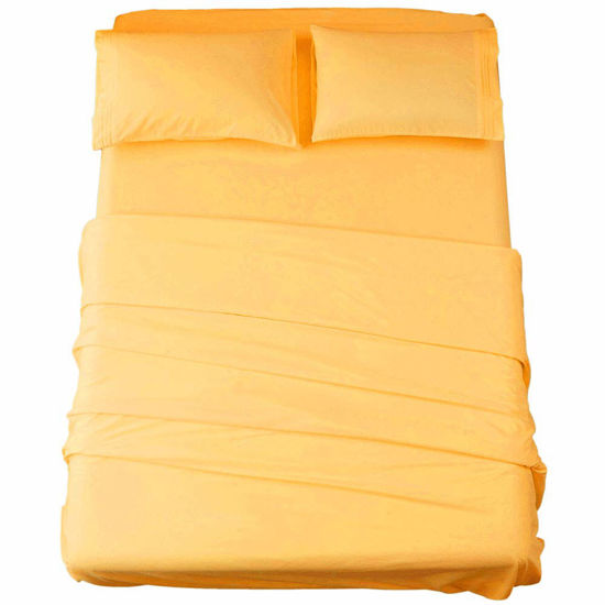 Picture of SONORO KATE Bed Sheet Set Super Soft Microfiber 1800 Thread Count Luxury Egyptian Sheets 16-Inch Deep Pocket，Wrinkle and Hypoallergenic-4 Piece (Yellow, California King)