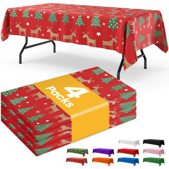Picture of Niuara Christmas Red Plastic Table Cloth Rectangle Table 4 Pack, 54''×108'' Christmas Red Tablecloth for 6ft Tables, Table Cloth for Disposable Use, Table Cover for Holiday Party, Gathering