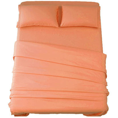 Picture of SONORO KATE Bed Sheet Set Super Soft Microfiber 1800 Thread Count Luxury Egyptian Sheets 16-Inch Deep Pocket，Wrinkle and Hypoallergenic-4 Piece (Coral, Full)