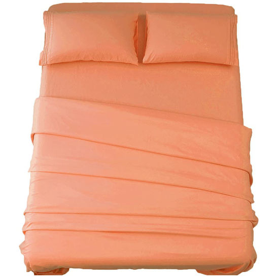 Picture of SONORO KATE Bed Sheet Set Super Soft Microfiber 1800 Thread Count Luxury Egyptian Sheets 16-Inch Deep Pocket，Wrinkle and Hypoallergenic-4 Piece (Coral, Full)