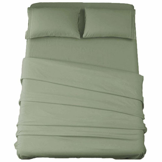 Picture of SONORO KATE Bed Sheet Set Super Soft Microfiber 1800 Thread Count Luxury Egyptian Sheets 16-Inch Deep Pocket，Wrinkle and Hypoallergenic-3 Piece (Sage, Twin)