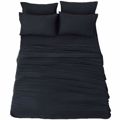Picture of SONORO KATE Bed Sheet Set Super Soft Microfiber 1800 Thread Count Luxury Egyptian Sheets 18-Inch Deep Pocket，Wrinkle and Hypoallergenic-6 Piece (Black, California King-6 Piece)
