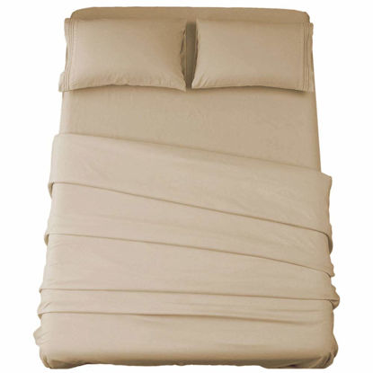 Picture of SONORO KATE Bed Sheet Set Super Soft Microfiber 1800 Thread Count Luxury Egyptian Sheets 16-Inch Deep Pocket，Wrinkle and Hypoallergenic-4 Piece (Taupe, California King)