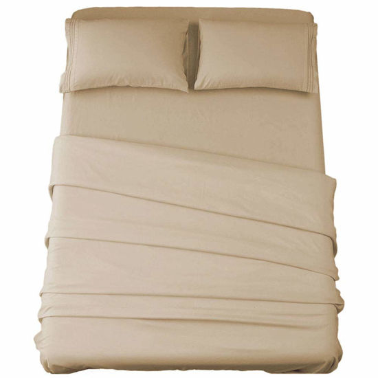 Picture of SONORO KATE Bed Sheet Set Super Soft Microfiber 1800 Thread Count Luxury Egyptian Sheets 16-Inch Deep Pocket，Wrinkle and Hypoallergenic-4 Piece (Taupe, California King)