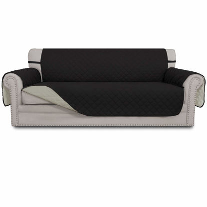 Picture of Easy-Going Reversible Couch Cover for 3 Cushion Couch Sofa Cover for Dogs Water Resistant Furniture Protector Cover with Foam Sticks Elastic Straps for Pet Cat (Sofa, Black/Beige)