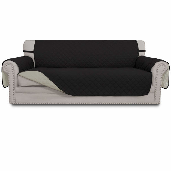Picture of Easy-Going Reversible Couch Cover for 3 Cushion Couch Sofa Cover for Dogs Water Resistant Furniture Protector Cover with Foam Sticks Elastic Straps for Pet Cat (Sofa, Black/Beige)