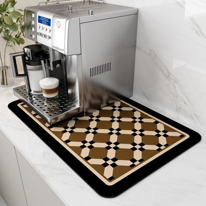 Picture of AMOAMI-Coffee Mat Hide Stain Rubber Backed Absorbent Dish Drying Mat for Kitchen Counter-Coffee Bar Accessories Fit Under Coffee Maker Coffee Machine Espresso Machine Dish Rack PEANUT 12X19