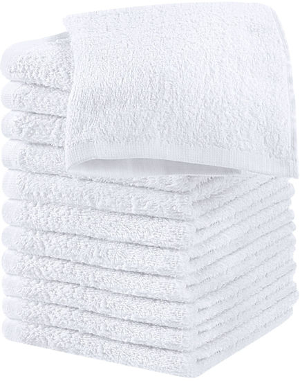 Picture of Utopia Towels 12 Pack Cotton Washcloths Set - 100% Ring Spun Cotton, Premium Quality Flannel Face Cloths, Highly Absorbent and Soft Feel Fingertip Towels (White)