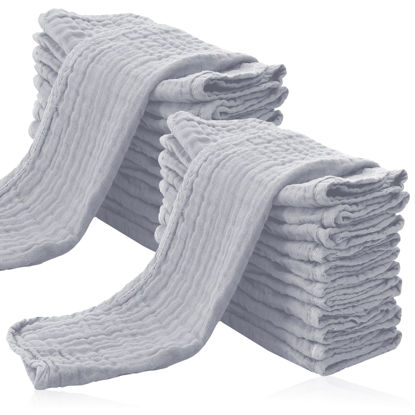 Picture of Cute Castle 24 Pack Muslin Burp Cloths for Baby - Ultra-Soft 100% Cotton Baby Washcloths - Large 20'' by 10'' Super Absorbent Milk Spit Up Rags - Burpy Cloths for Unisex, Boy, Girl -Slate
