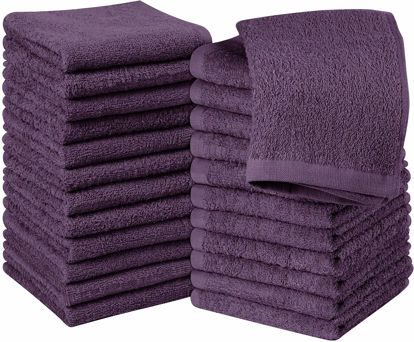 Picture of Utopia Towels 24 Pack Cotton Washcloths Set - 100% Ring Spun Cotton, Premium Quality Flannel Face Cloths, Highly Absorbent and Soft Feel Fingertip Towels (Plum)