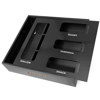 Picture of SpaceAid Bag Storage Organizer for Kitchen Drawer, Bamboo Organizer, Compatible with Gallon, Quart, Sandwich and Snack Variety Size Bag (1 Box 4 Slots), Black