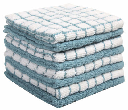 Picture of Bumble Premium Cotton Dish Cloths (12" x 12") Aqua Check Design | Highly Absorbent | Natural Ring Spun Cotton | Kitchen Dish Towel Set | 380 GSM - 8 Pack