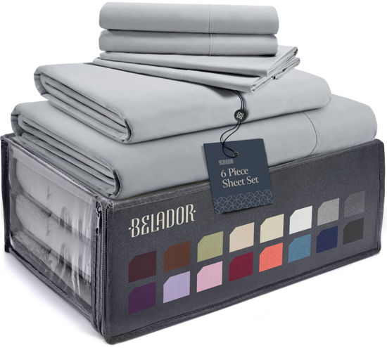 Picture of BELADOR Silky Soft Cali King Sheet Set -Luxury 6 Piece Bed Sheets for California King Size Bed, Secure-Fit Deep Pocket Sheets with Elastic, Breathable Hotel Sheets & Pillowcase Set, Wrinkle Free