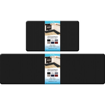 Picture of StepRite Kitchen Mats, 2PCS Kitchen Rugs, Cushioned Anti Fatigue Kitchen Mats for Floor, Non-Slip Standing Desk Mat, Waterproof Kitchen Rug Set for Kitchen, Floor, Office,17.3"×30"+17.3"×59", Black