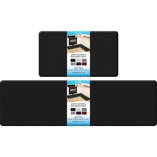 Picture of StepRite Kitchen Mats, 2PCS Kitchen Rugs, Cushioned Anti Fatigue Kitchen Mats for Floor, Non-Slip Standing Desk Mat, Waterproof Kitchen Rug Set for Kitchen, Floor, Office,17.3"×30"+17.3"×59", Black