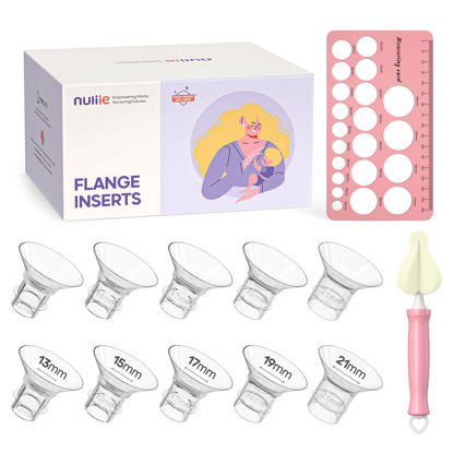 Picture of Nuliie 10PCS Flange Sizing Kit 13/15/17/19/21mm for 24mm Flange/Shield of Most Pumps, Silicone Flange Insert for Momcozy/Spectra/Bellababy Breast Pump, Breastfeeding Essential Pumping Kit for Moms
