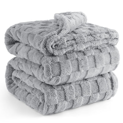 Picture of Bedsure Silver Grey Fleece Blanket for Couch - Super Soft Cozy Queen Blankets for Women, Cute Small Throws for Girls, 90x90 Inches