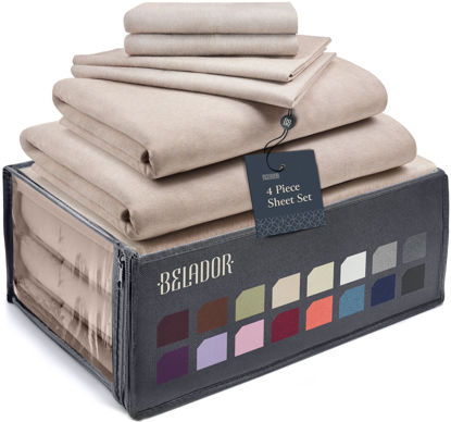 Picture of BELADOR Silky Soft Twin Sheet Set - Luxury 4 Piece Bed Sheets for Twin Size Bed, Secure-Fit Deep Pocket Sheets with Elastic, Breathable Hotel Sheets and Pillowcase Set, Wrinkle Free Oeko-Tex Sheets