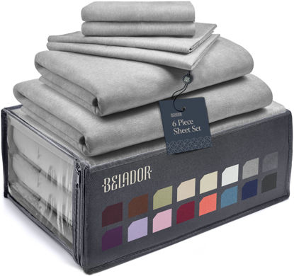 Picture of BELADOR Silky Soft Cali King Sheet Set -Luxury 6 Piece Bed Sheets for California King Size Bed, Secure-Fit Deep Pocket Sheets with Elastic, Breathable Hotel Sheets & Pillowcase Set, Wrinkle Free
