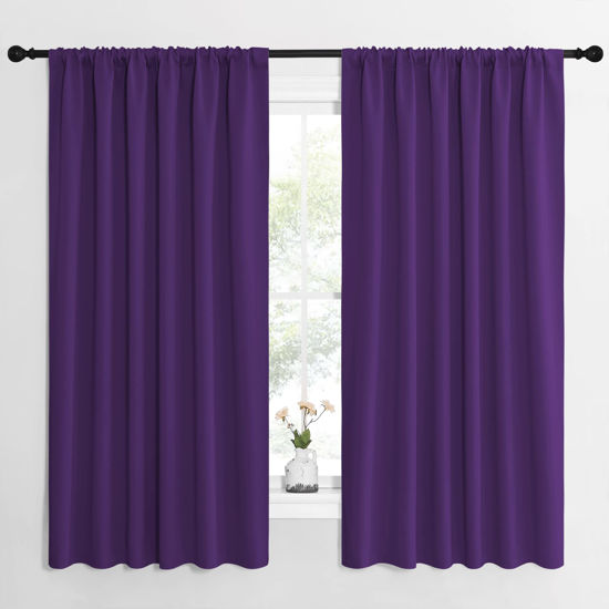 Picture of NICETOWN Living Room Curtains for Window - Energy Efficient & Noise Reducing Thermal Insulated Rod Pocket Blackout Drapes/Draperies for Living Room (Royal Purple, 2 Panels, W62 inches x L63 inches)