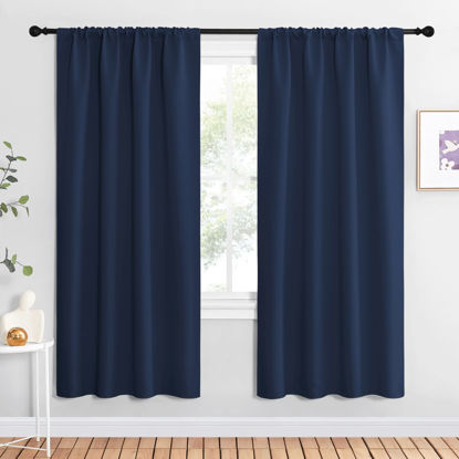 Picture of NICETOWN Navy Blue Blackout Curtains for Living Room - Triple Weave Home Decoration Thermal Insulated Solid Rod Pocket Blackout Drapes for Bedroom(Set of 2, 42 x 72 Inch)