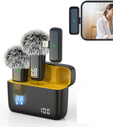 Picture of NPTCL 2 Pack Wireless Lavalier Microphone for iPhone Lapel Mic Lightning Lav Mic with 24 H Charging Case for Video Recording Vlog TikTok Instagram - Noise Reduction 70 FT Transmission