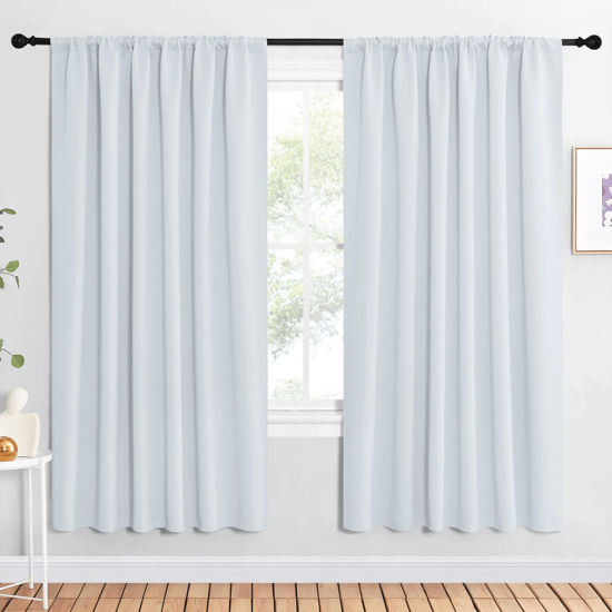 Picture of NICETOWN Bedroom Window Curtain Panels - Window Treatment Thermal Insulated Rod Pocket Room Darkening Curtains/Drapes for Patio Door (Greyish White, 2 Panels, 62 in x 72 in (W x L))