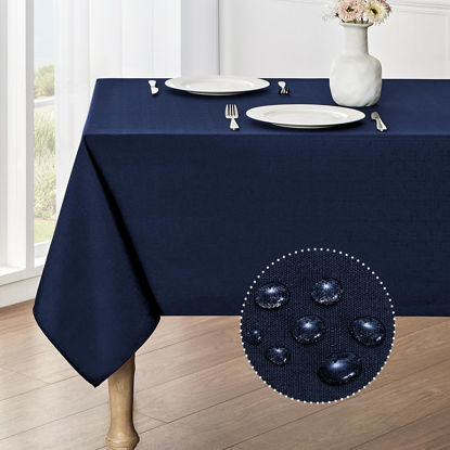 Picture of Veblandy Rectangle Tablecloth Waterproof 60x104 inch Linen Textured Table Cloth Stain and Wrinkle Resistant Washable, Decorative Fabric Table Cover for Dining, Party and Camping, Navy Blue