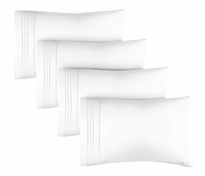 Picture of King Pillow Cases Set of 4 - Ultra-Soft, Hotel Quality Pillowcase Covers - Comfy Bedding for Women, Men, Kids and Teens - Machine Washable Pillow Protectors - 4 Piece - King Size White Pillow Cover