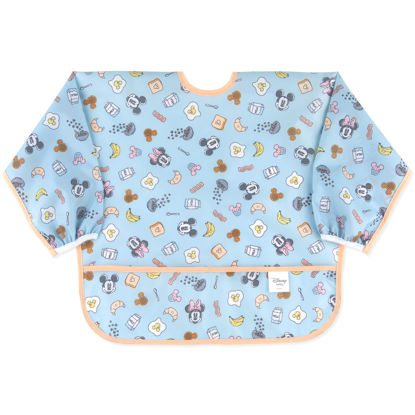 Picture of Bumkins Disney Sleeved Bib for Girl or Boy, Baby and Toddler for 6-24 Mos, Essential Must Have for Eating, Feeding, Baby Led Weaning Supplies, Long Sleeve Mess Saving Food Catcher, Mickey and Minnie