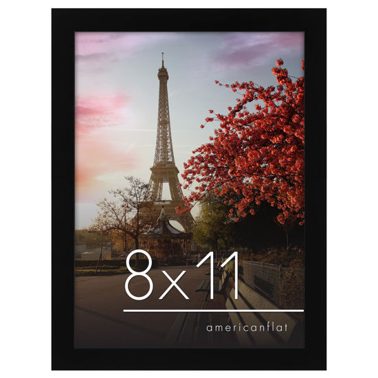 Picture of Americanflat 8x11 Picture Frame with Shatter-Resistant Glass - Gallery Style Frame with Engineered Wood - Signature Collection - Photo Frame for Tabletop and Wall Display - Black