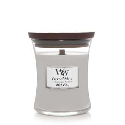 Picture of WoodWick Warm Wool Hourglass Candle, 9.7 oz., Medium, Fall Candle with Crackling Wick For Smooth Burn, Aromatherapy Soy Wax Blend